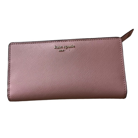 AS IS KATE SPADE Pink Bi-Fold Wallet—Missing lettering YORK—shown in photo - Picture 1 of 5